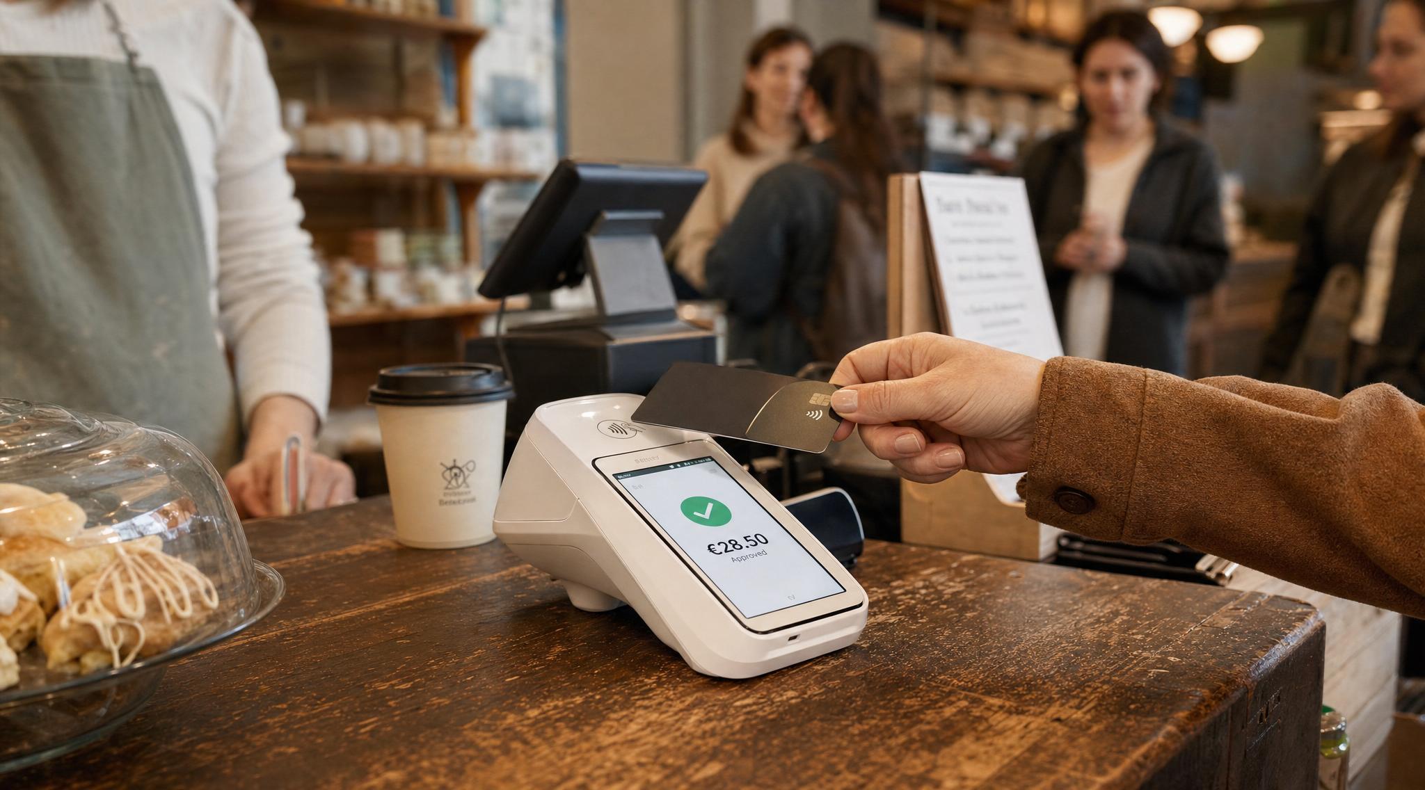 Modern card terminal at an Irish retail counter